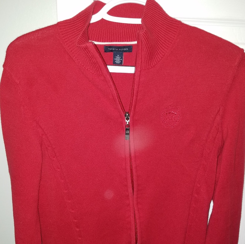 Tommy Hilfiger Red Zip up Sweater Medium